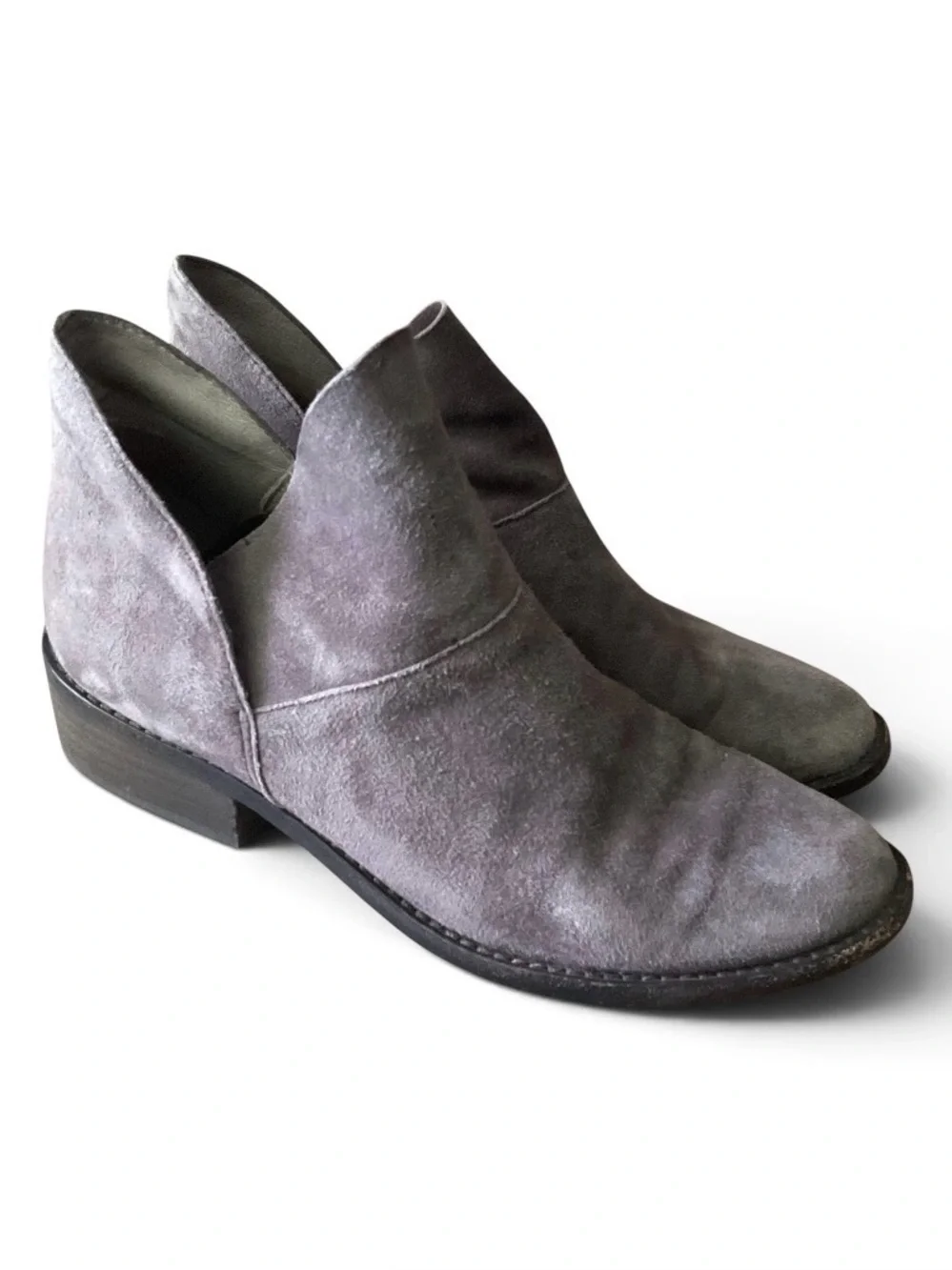 Eileen Fisher Grey Graphite Leaf Suede Ankle Boots Sz 7 Vero cuccio